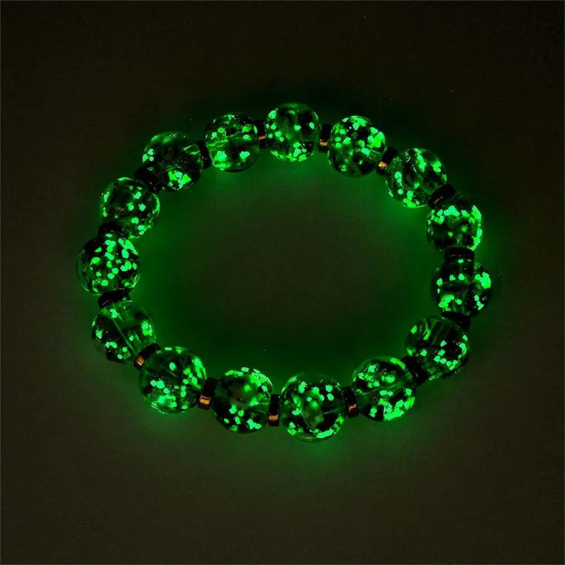 Green with Flowers Firefly Glass Stretch Beaded Bracelet Glow in the Dark Luminous Bracelet 1