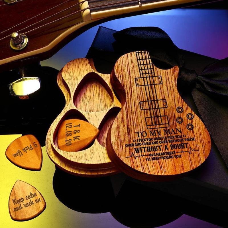 Guitar Wood Picks Box Guitar-shaped Picks Box Plectrum Container 3PCS Guitar Pick