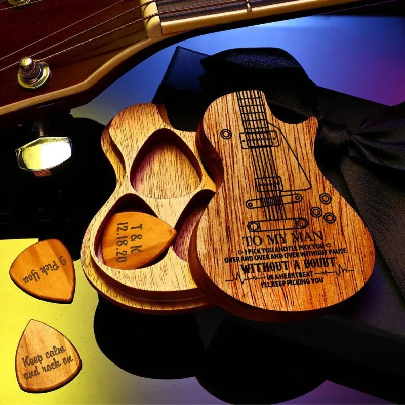 Guitar Wood Picks Box Guitar-shaped Picks Box Plectrum Container 3PCS Guitar Pick 2