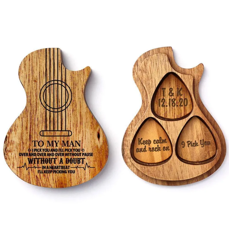 Guitar Wood Picks Box Guitar-shaped Picks Box Plectrum Container 3PCS Guitar Pick 4