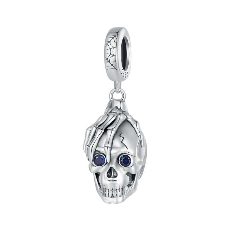 Halloween Skull Dangle Charm Silver