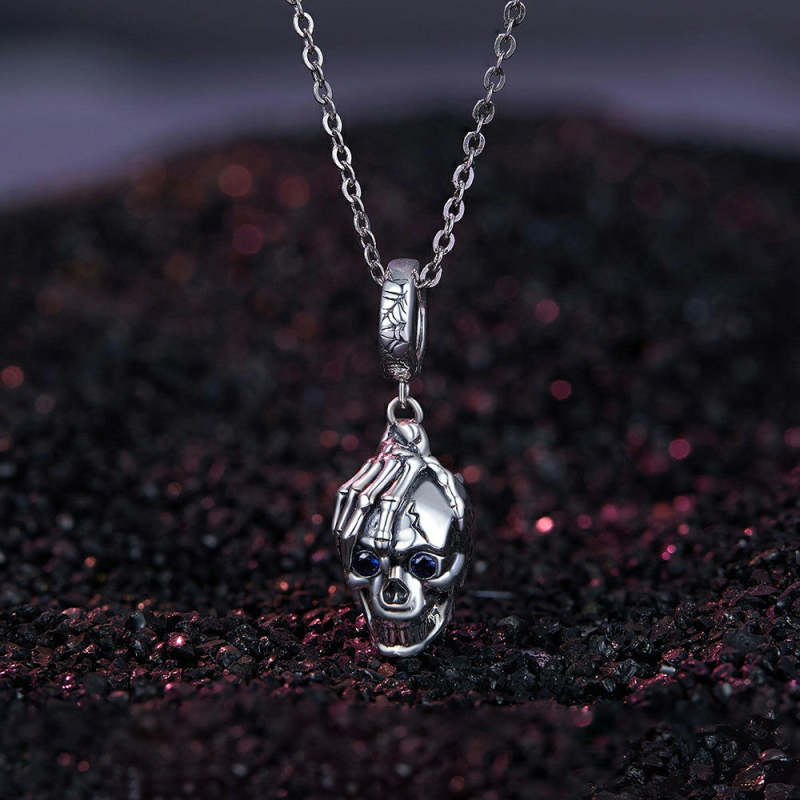 Halloween Skull Dangle Charm Silver 1