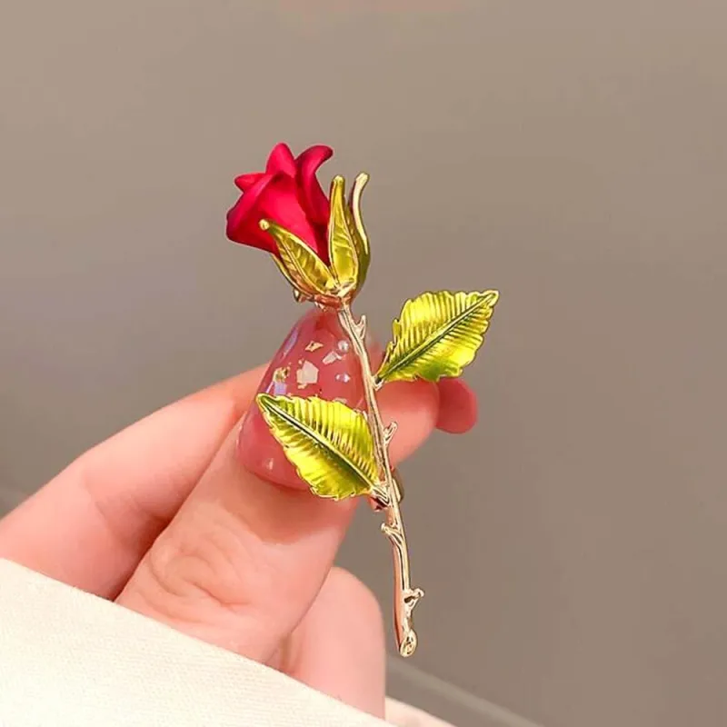 Hand DIY Alloy Red Rose Brooch Women Decor Pin Accessories Minimalist Bunch of Flower 1