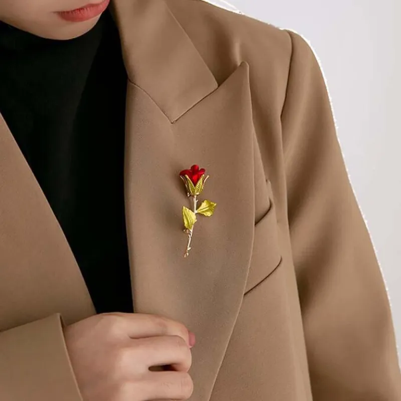 Hand DIY Alloy Red Rose Brooch Women Decor Pin Accessories Minimalist Bunch of Flower 2