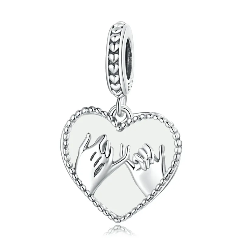 Hands in Heart Dangle Charm Silver