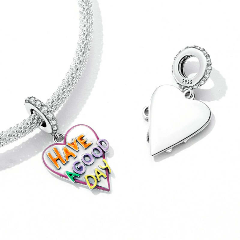 Have a Good Day Heart Dangle Charm Silver 2