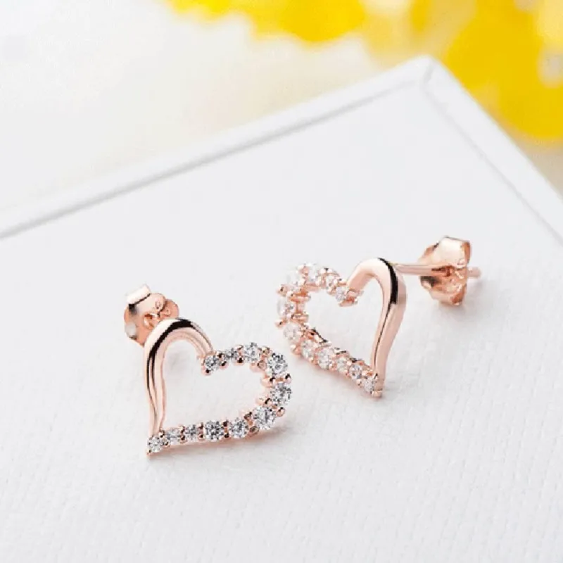 Heart Earrings Rose Gold Plated Silver