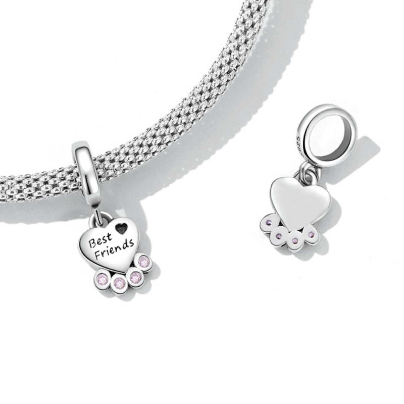 Heart Paw Dangle Charm Silver Gifts for Best Friends 2