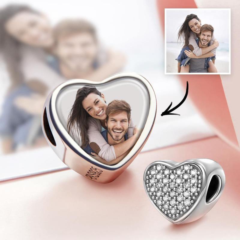 Heart Photo Charm with Pave CZ Silver