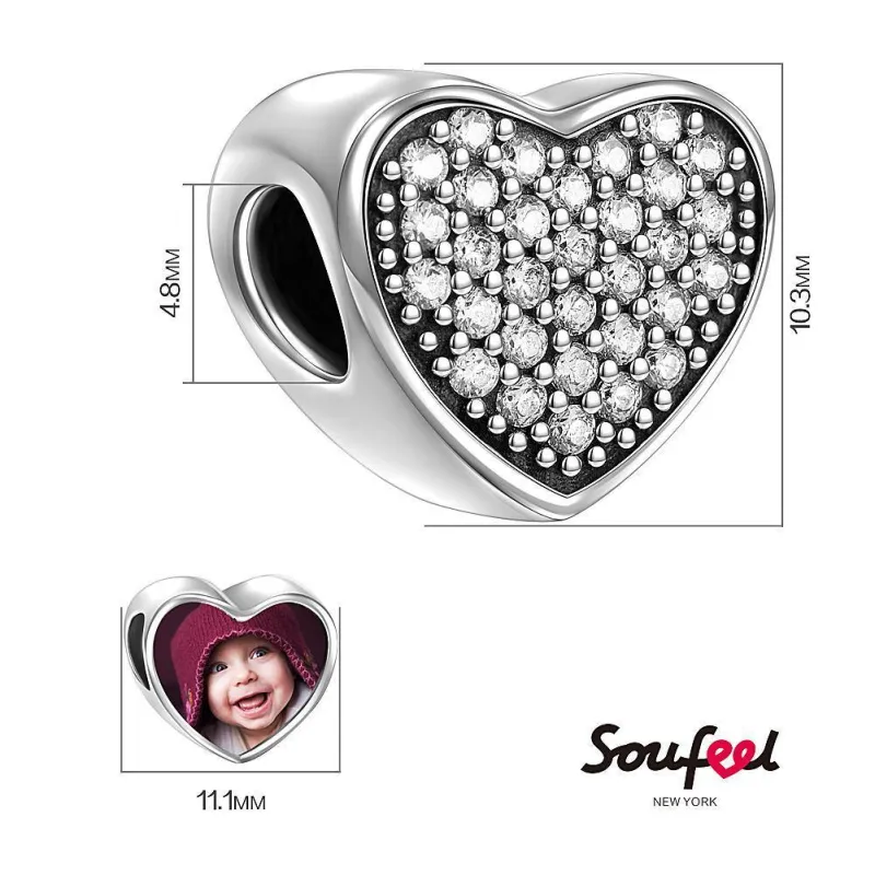 Heart Photo Charm with Pave CZ Silver 1