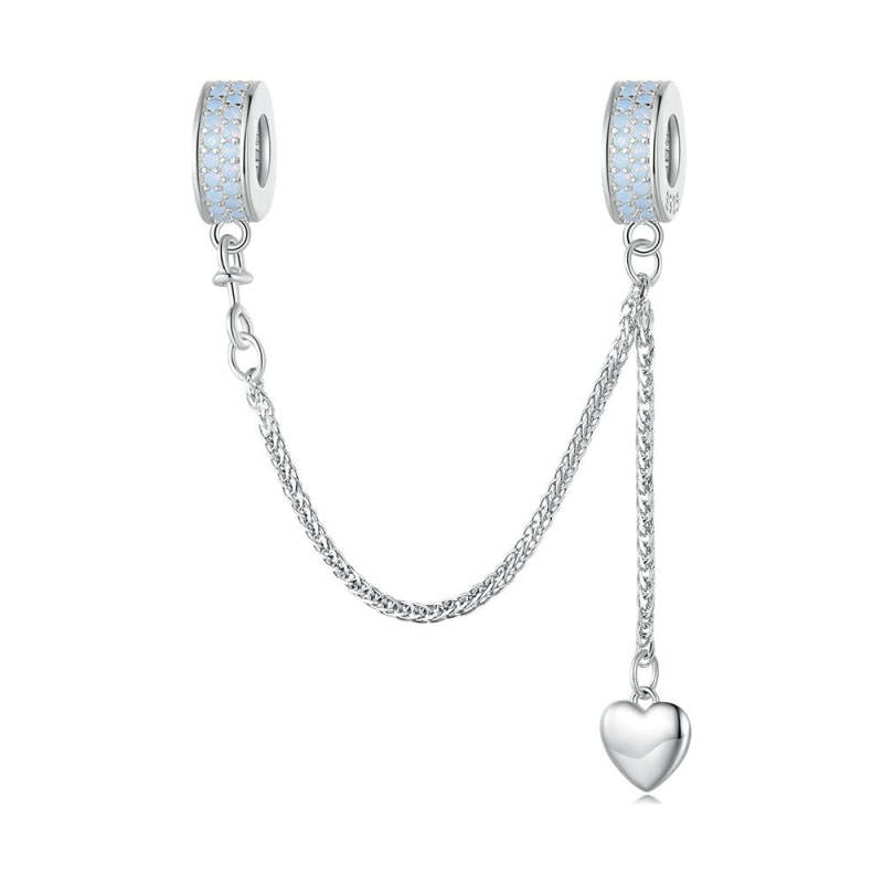 Heart Tassel Safety Charm Chain Silver