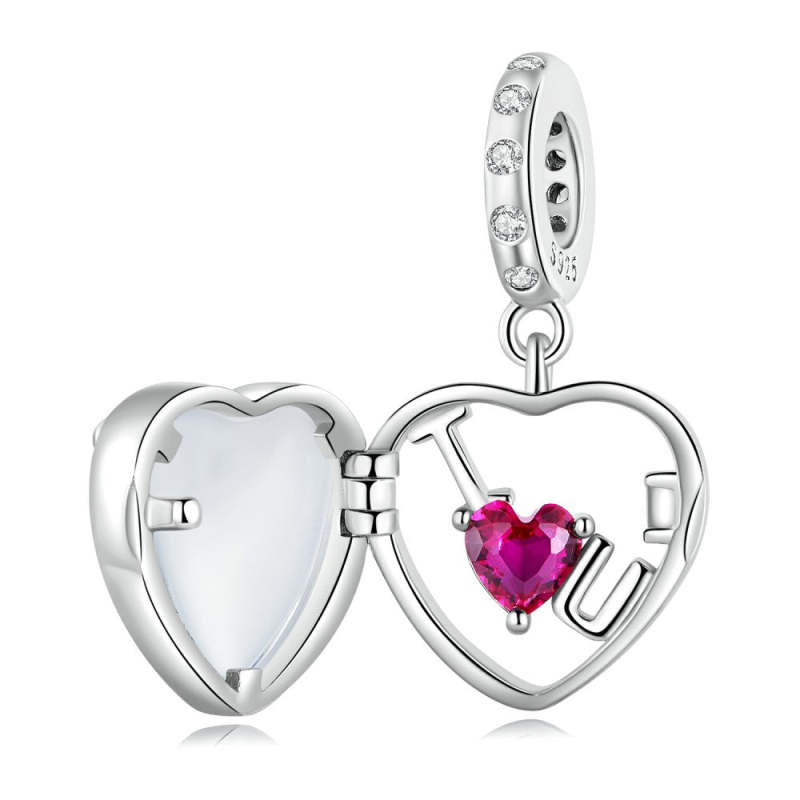 I Love You Locket Dangle Charm Silver