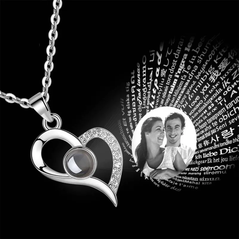 I Love You Necklace in 100 Languages Projection Photo Necklace Love Your Heart Silver 3