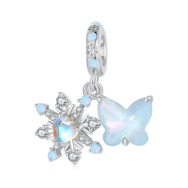 Ice and Snow Butterfly Pendant Dangle Charm Silver Christmas Gifts