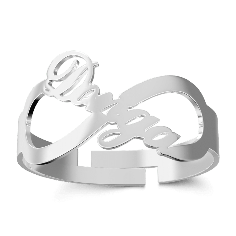 Infinity Name Ring Platinum Plated Silver