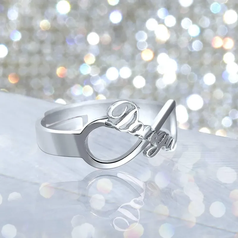 Infinity Name Ring Platinum Plated Silver 5