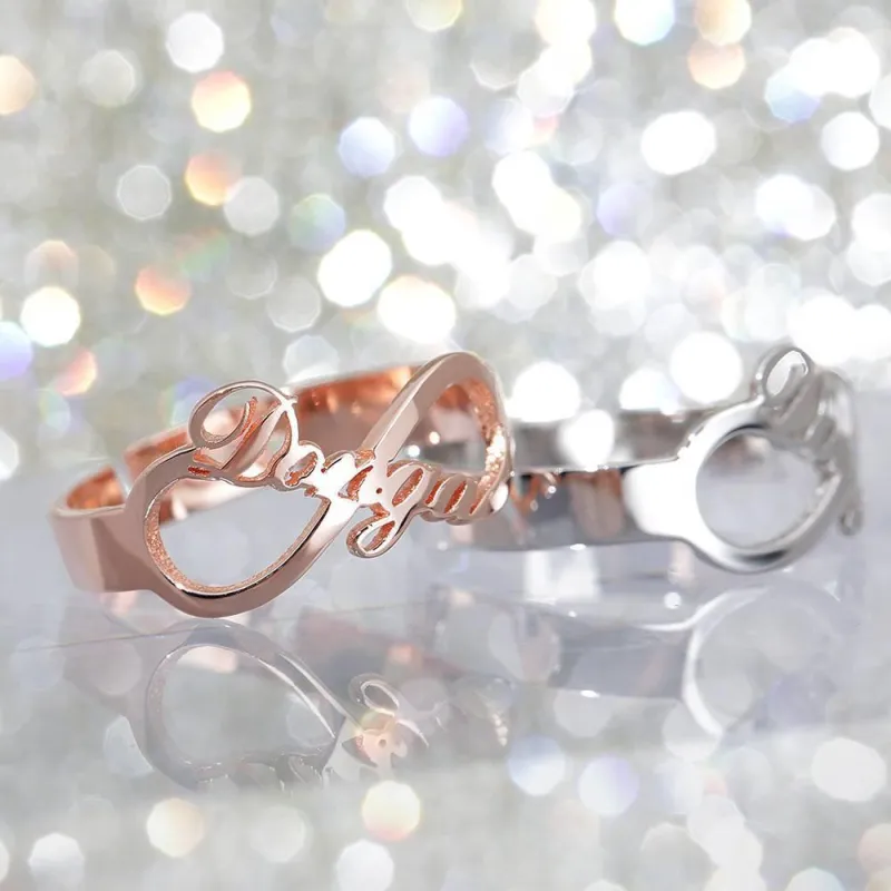 Infinity Name Ring Rose Gold Plated Silver 4