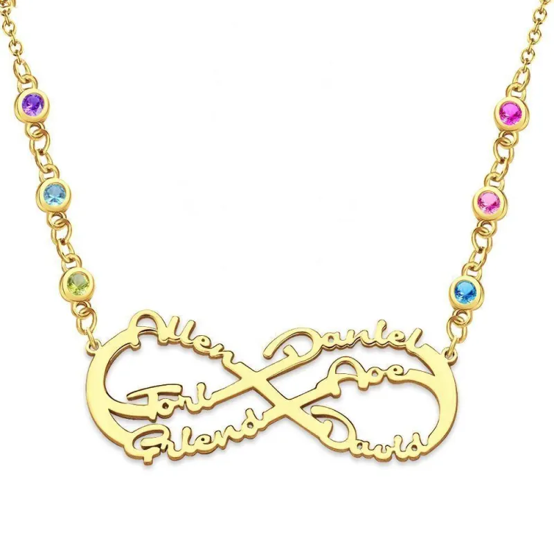 Infinity Necklace with Custom Birthstone Name Necklace 14k Gold Plated Family Gifts