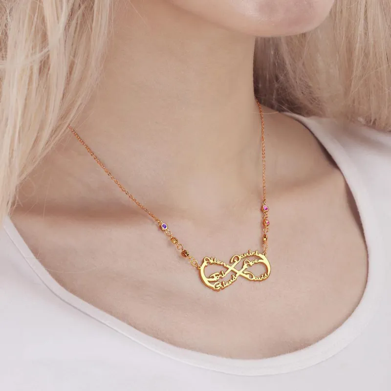 Infinity Necklace with Custom Birthstone Name Necklace 14k Gold Plated Family Gifts 1