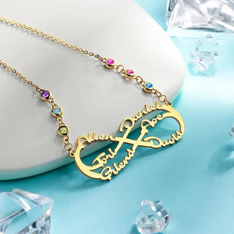 Infinity Necklace with Custom Birthstone Name Necklace 14k Gold Plated Family Gifts 2