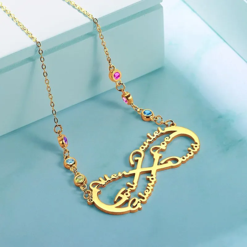 Infinity Necklace with Custom Birthstone Name Necklace 14k Gold Plated Family Gifts 3