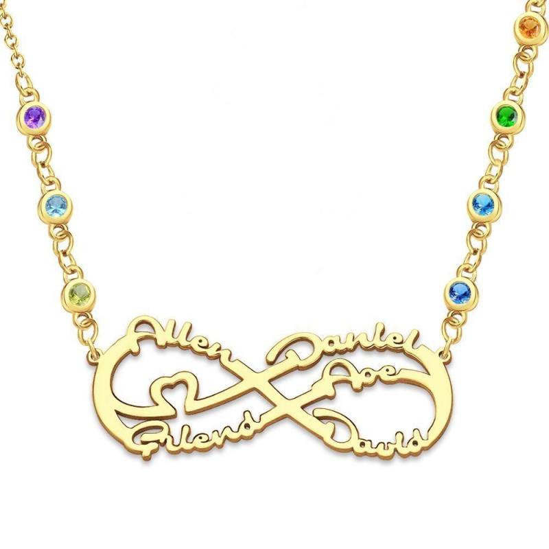 Infinity Necklace with Custom Birthstone Name Necklace 14k Gold Plated for Family Gifts