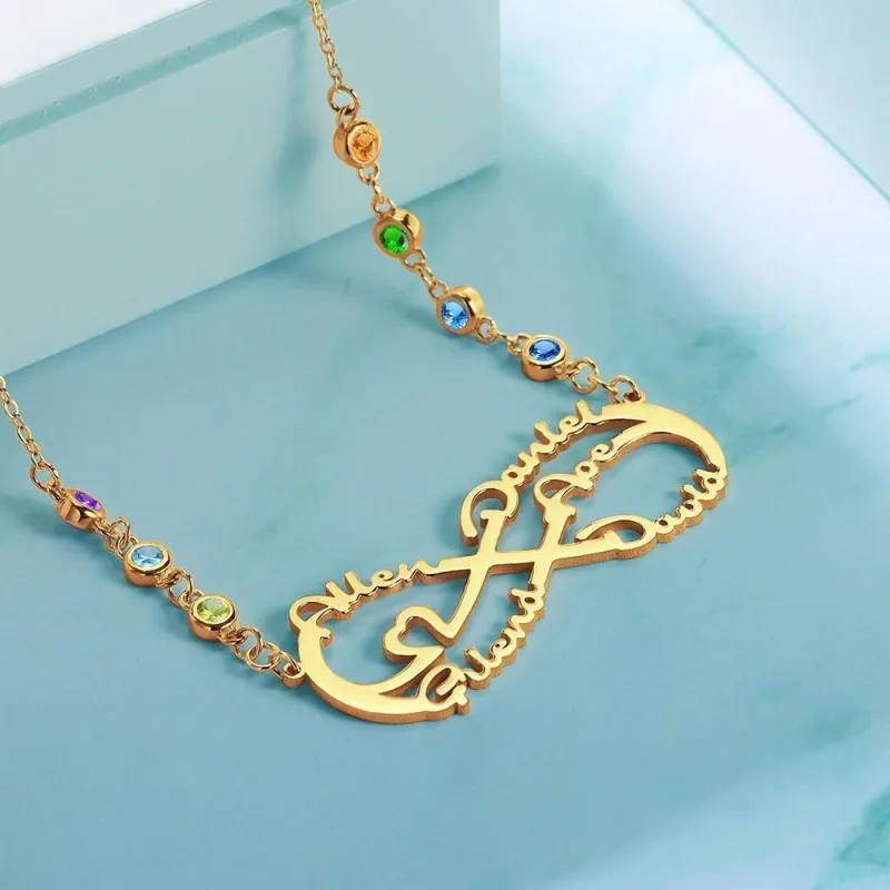 Infinity Necklace with Custom Birthstone Name Necklace 14k Gold Plated for Family Gifts 3