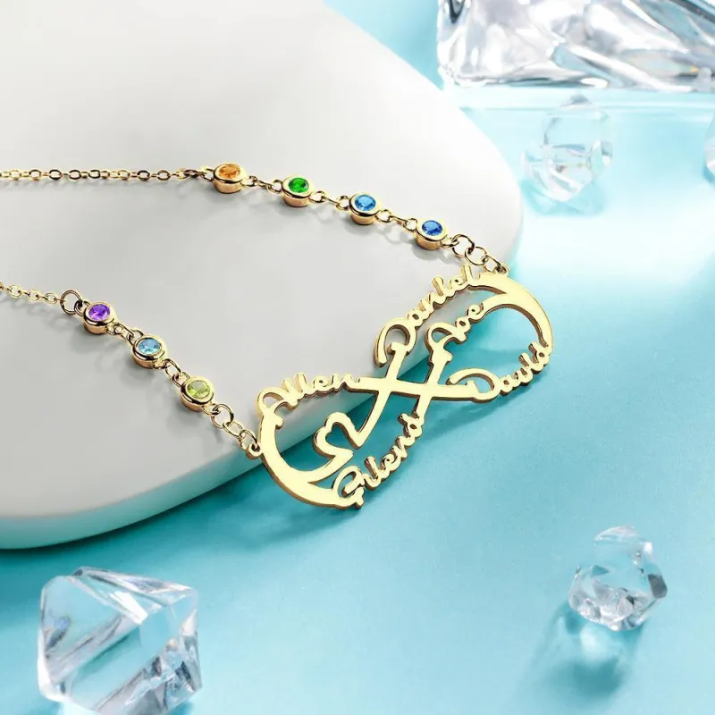 Infinity Necklace with Custom Birthstone Name Necklace 14k Gold Plated for Family Gifts 2