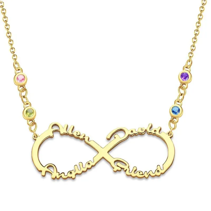 Infinity Necklace with Custom Birthstone Name Necklace 14k Gold Plated