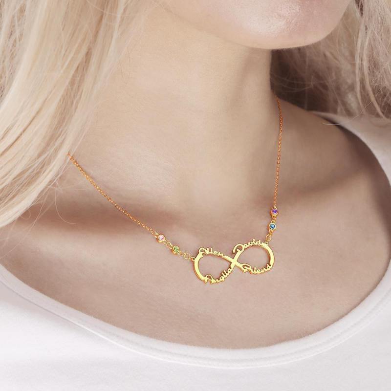 Infinity Necklace with Custom Birthstone Name Necklace 14k Gold Plated 1