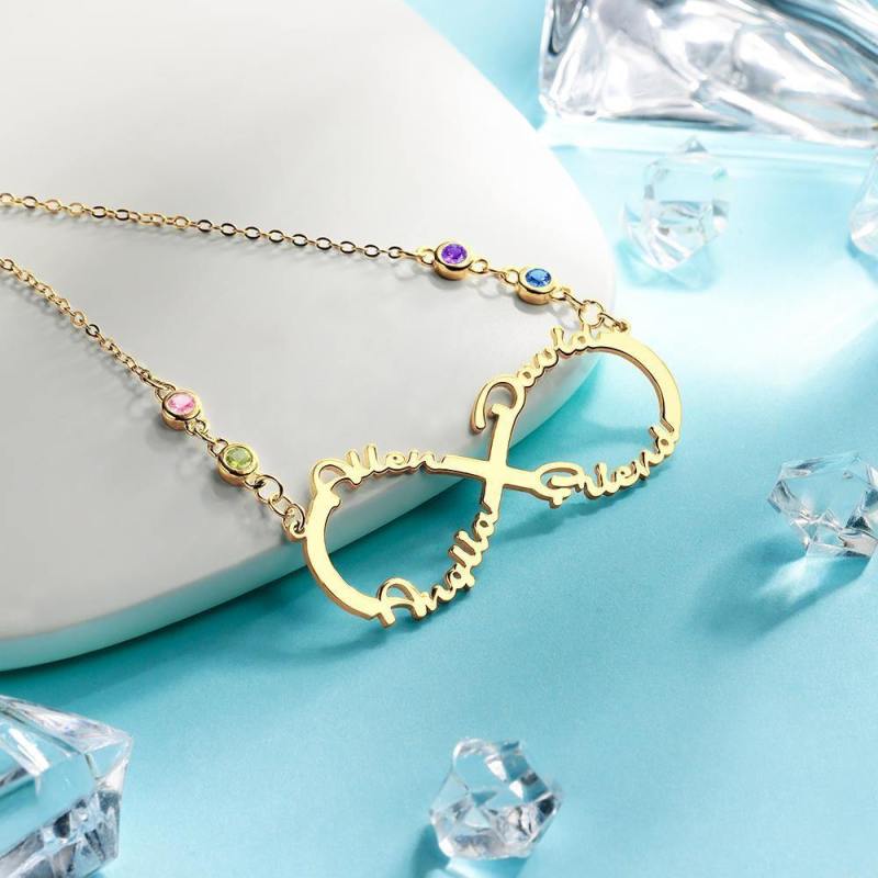 Infinity Necklace with Custom Birthstone Name Necklace 14k Gold Plated 2