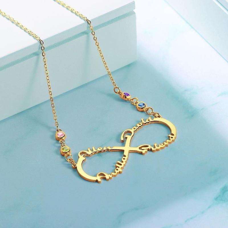 Infinity Necklace with Custom Birthstone Name Necklace 14k Gold Plated 3