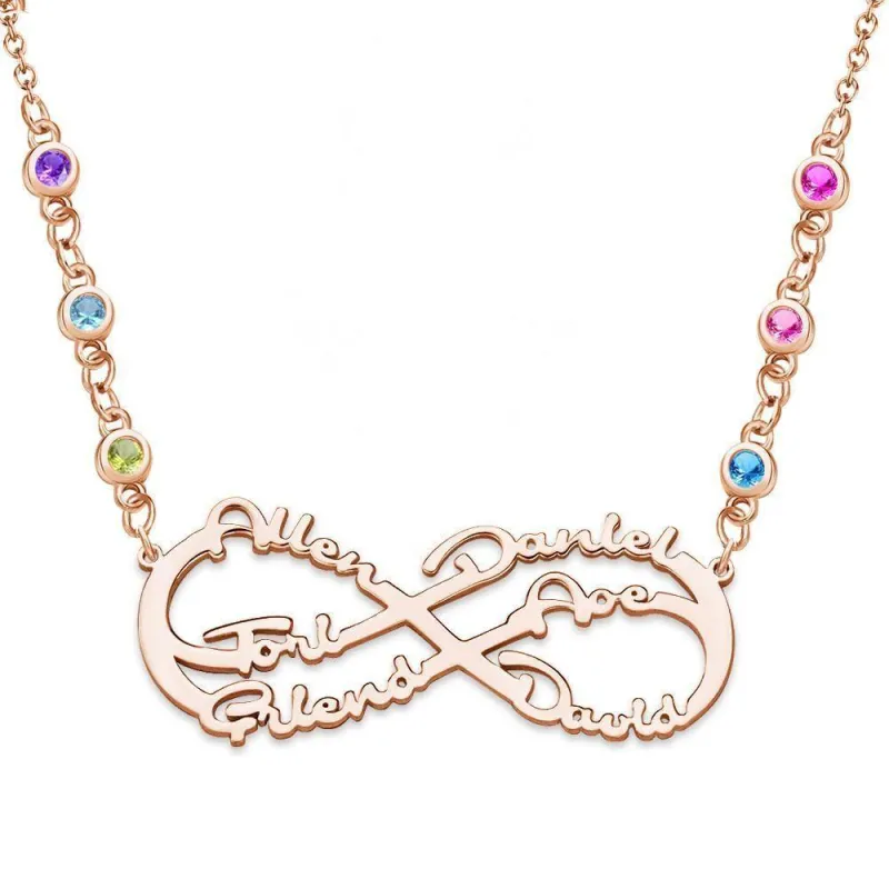 Infinity Necklace with Custom Birthstone Name Necklace Rose Gold Plated Family Gifts