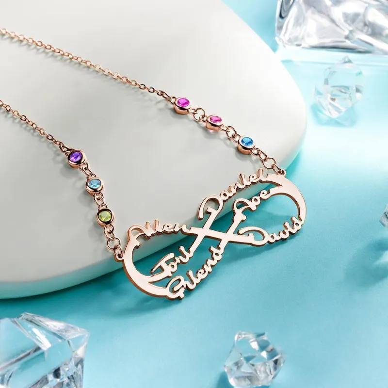 Infinity Necklace with Custom Birthstone Name Necklace Rose Gold Plated Family Gifts 2