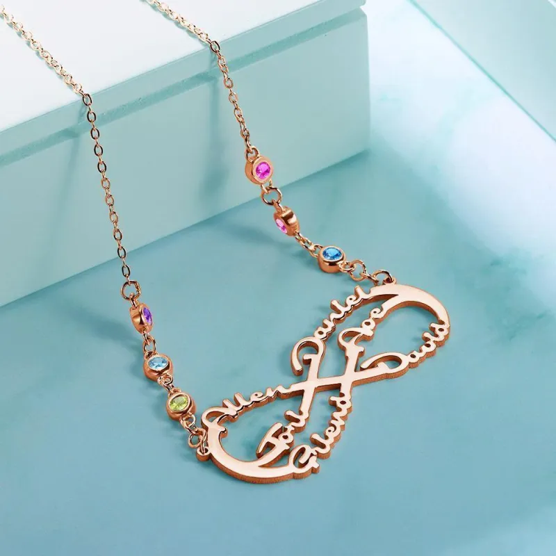 Infinity Necklace with Custom Birthstone Name Necklace Rose Gold Plated Family Gifts 3