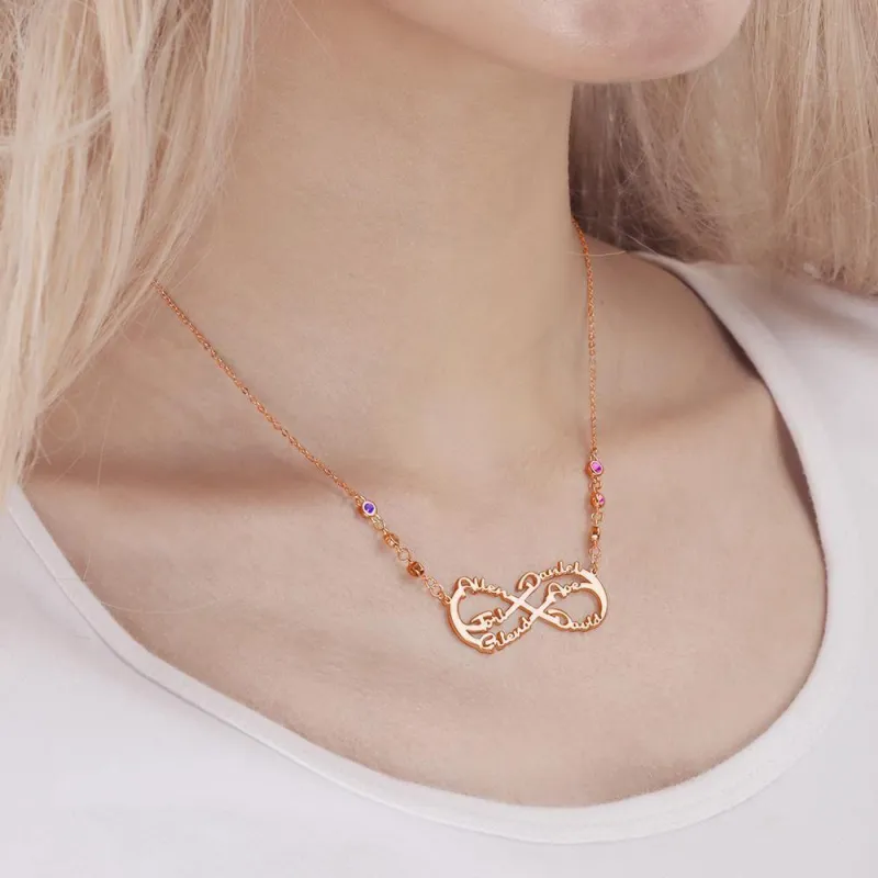 Infinity Necklace with Custom Birthstone Name Necklace Rose Gold Plated Family Gifts 1