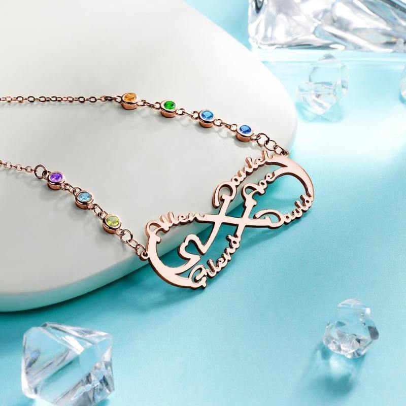 Infinity Necklace with Custom Birthstone Name Necklace Rose Gold Plated for Family Gifts 2