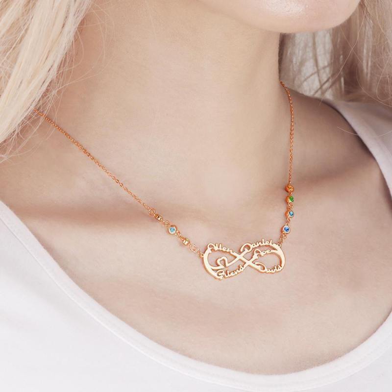 Infinity Necklace with Custom Birthstone Name Necklace Rose Gold Plated for Family Gifts 1