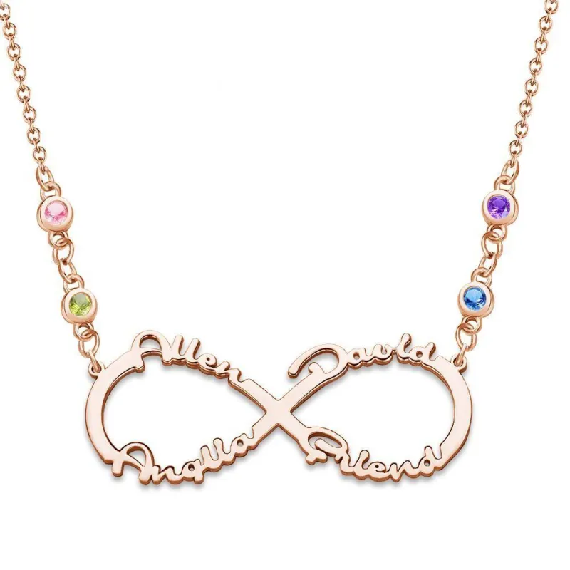 Infinity Necklace with Custom Birthstone Name Necklace Rose Gold Plated