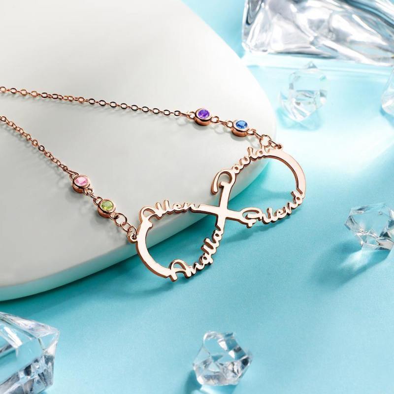 Infinity Necklace with Custom Birthstone Name Necklace Rose Gold Plated 2