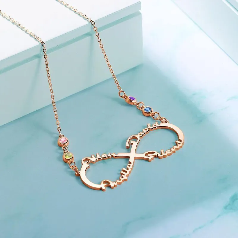 Infinity Necklace with Custom Birthstone Name Necklace Rose Gold Plated 3