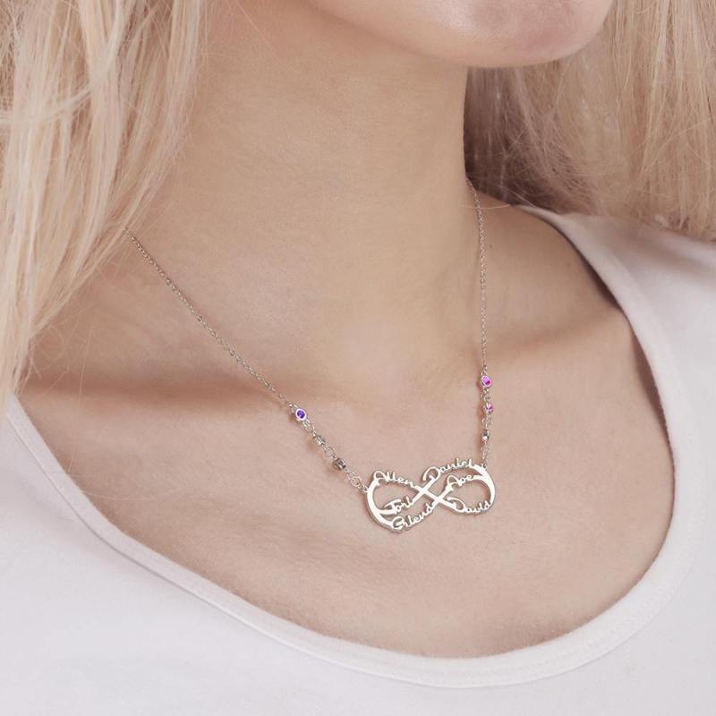 Infinity Necklace with Custom Birthstone Name Necklace  Silver Family Gifts 1