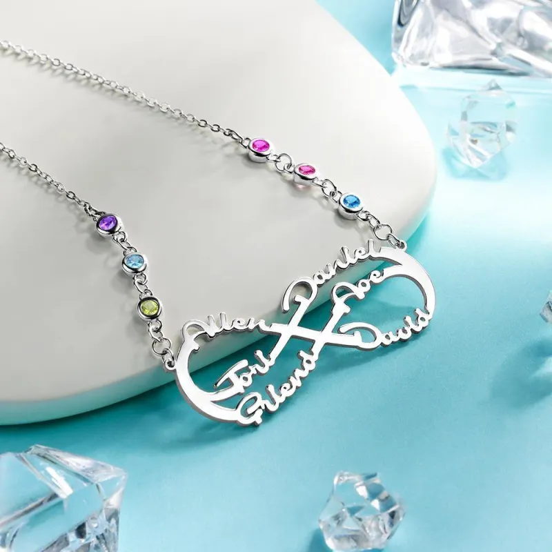 Infinity Necklace with Custom Birthstone Name Necklace  Silver Family Gifts 2