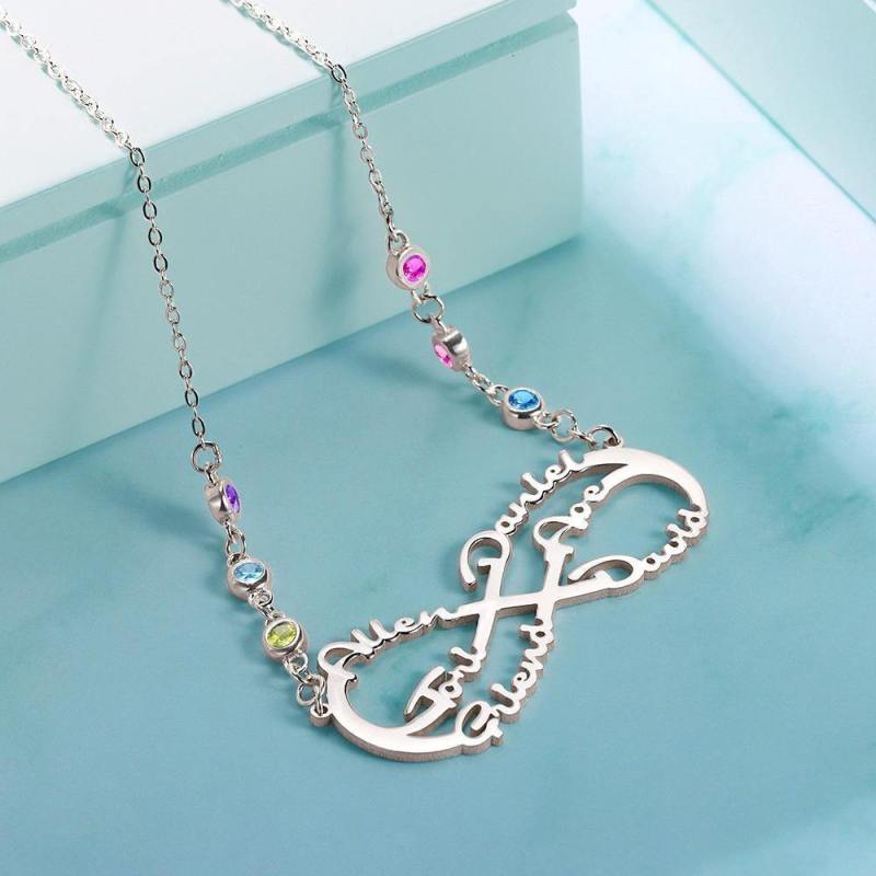 Infinity Necklace with Custom Birthstone Name Necklace  Silver Family Gifts 3