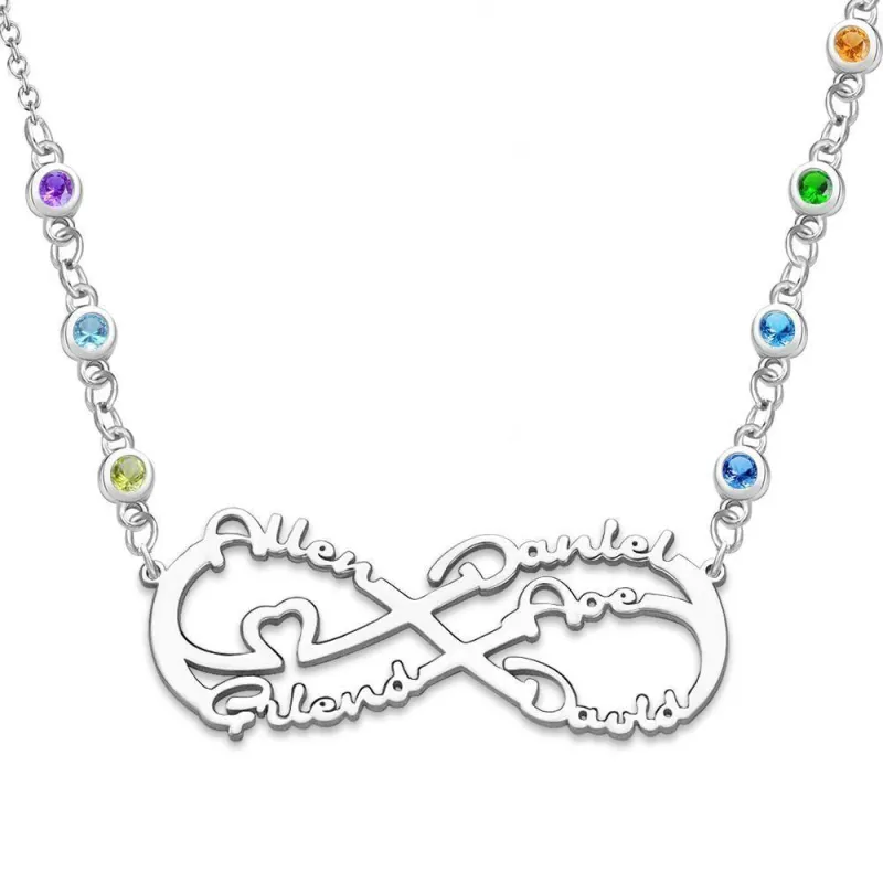 Infinity Necklace with Custom Birthstone Name Necklace  Silver for Family Gifts