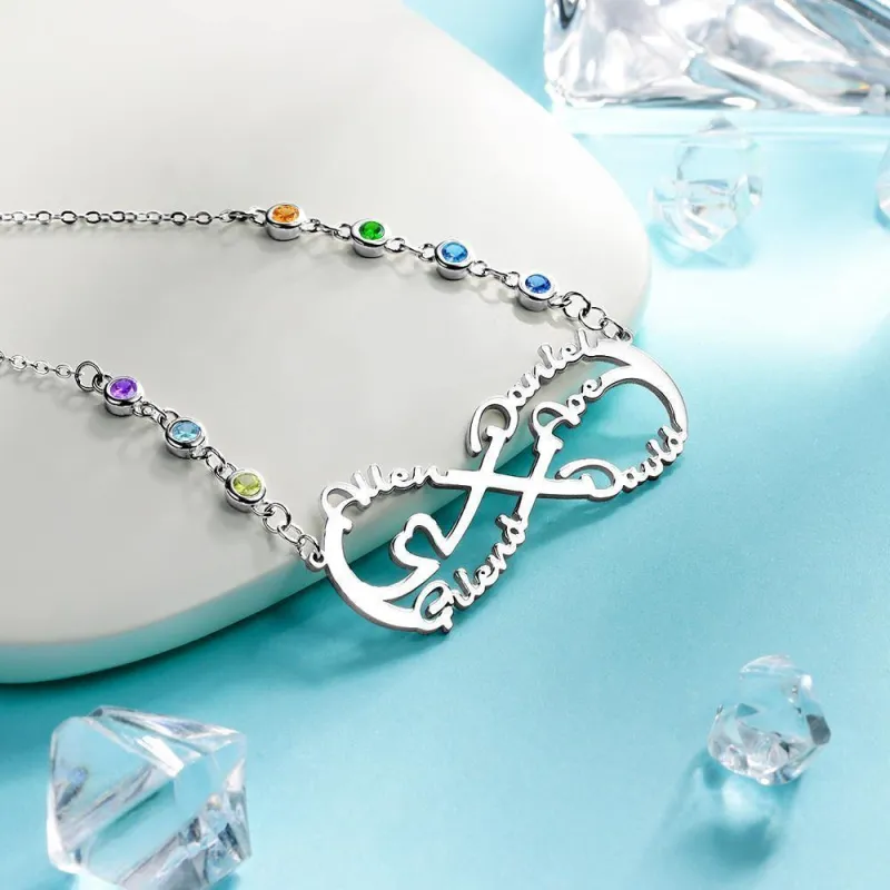 Infinity Necklace with Custom Birthstone Name Necklace  Silver for Family Gifts 2