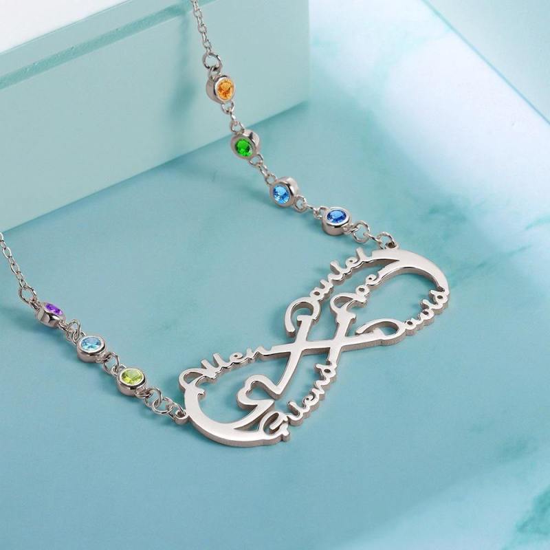 Infinity Necklace with Custom Birthstone Name Necklace  Silver for Family Gifts 3