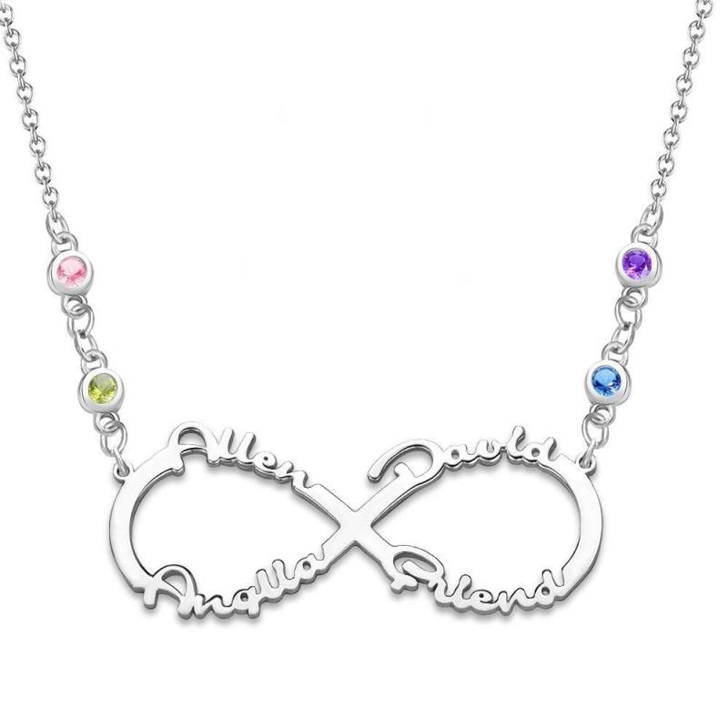 Infinity Necklace with Custom Birthstone Name Necklace  Silver