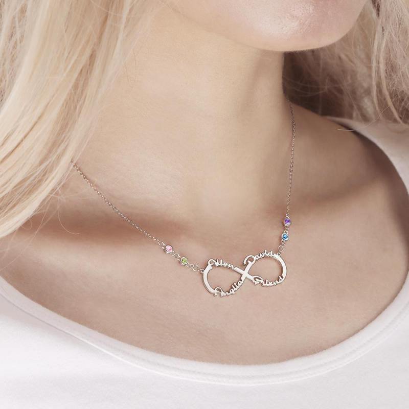 Infinity Necklace with Custom Birthstone Name Necklace  Silver 1