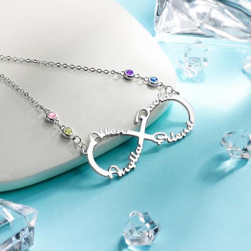 Infinity Necklace with Custom Birthstone Name Necklace  Silver 2